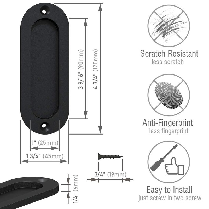 Tibres - Finger Pulls for Closet - 4.75" Oval Sliding Door Pulls - Flush Pulls for Pocket Door - Matte Black - Set of 2 - Image 3